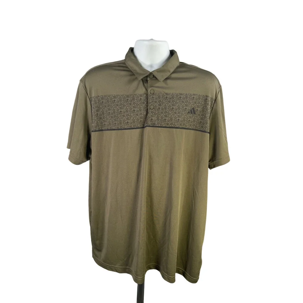 Adidas Men's Green Floral Short Sleeve Performance Polo Shirt - 2XL